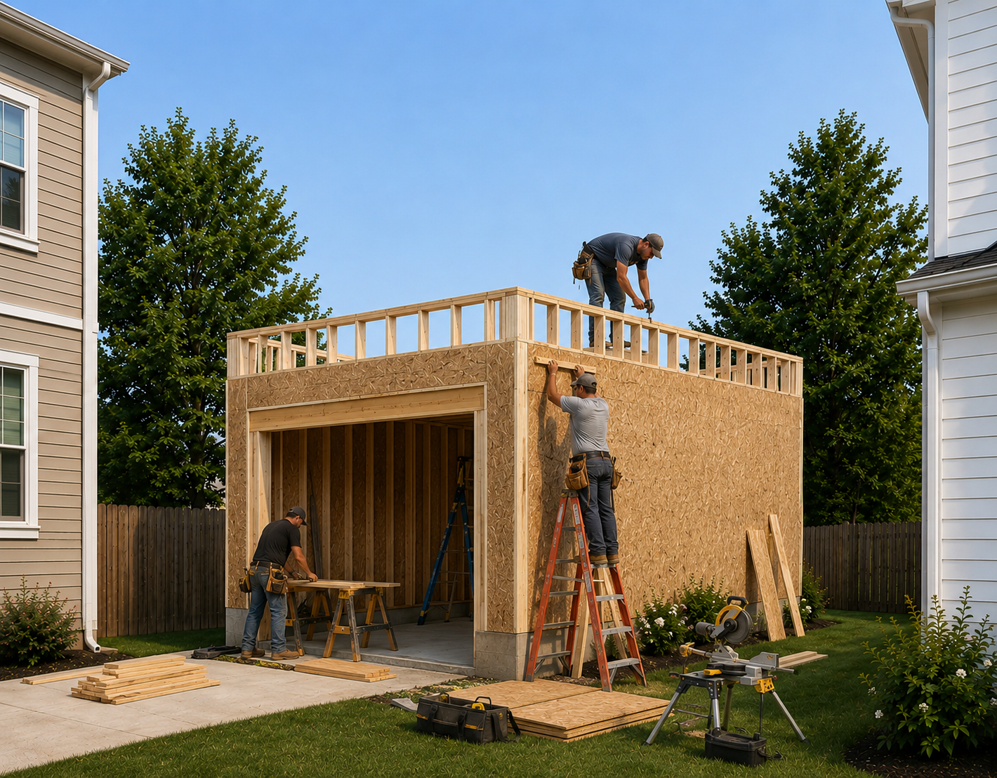 Site-built Barn Owl garage under construction